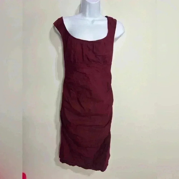 Eileen Fisher Cranberry Ruched Dress Size 4 - Picture 3 of 8